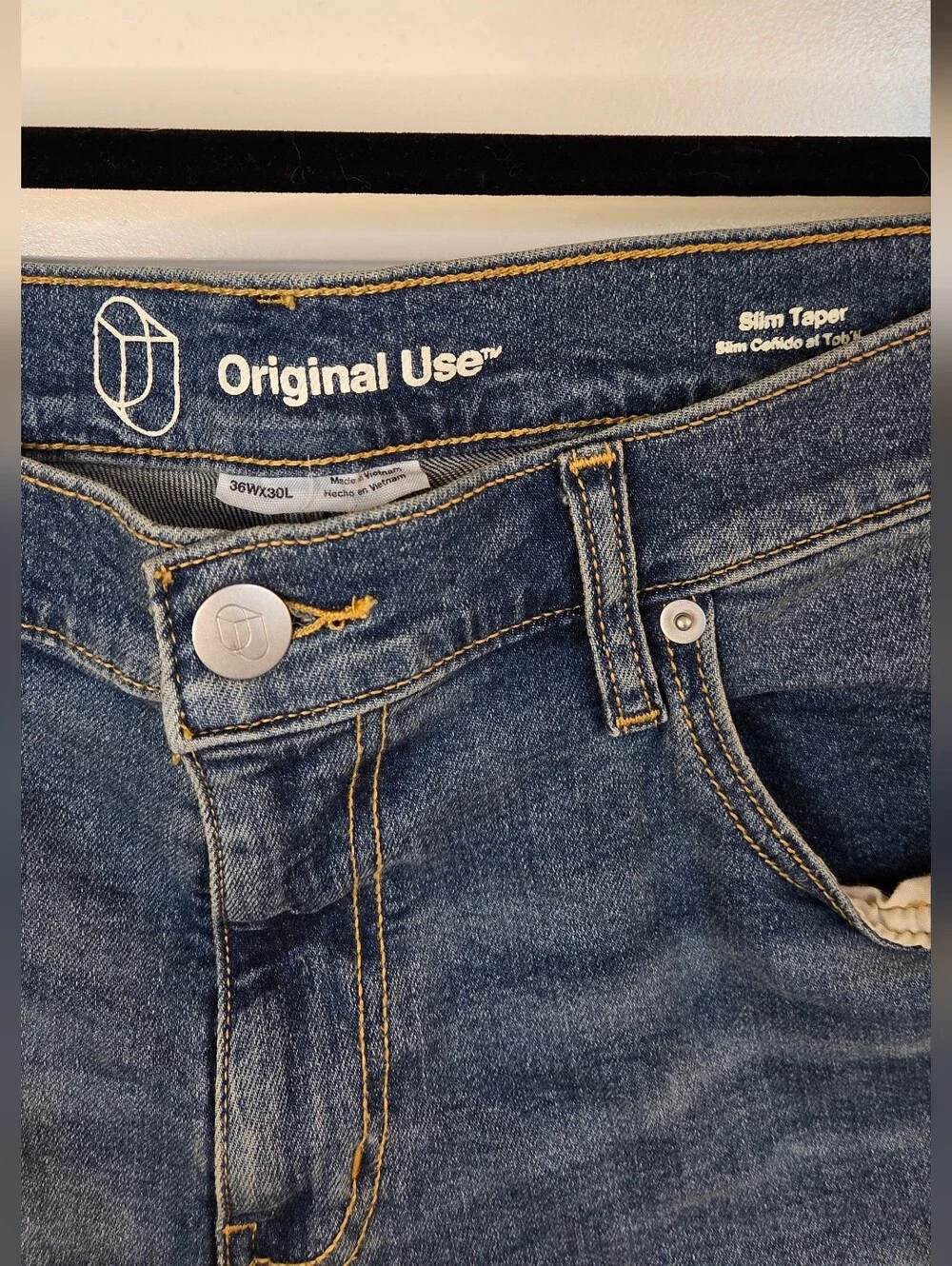 Original Use Men's Distressed Slim Taper Jeans 36x30 Medium Wash Stretch Denim